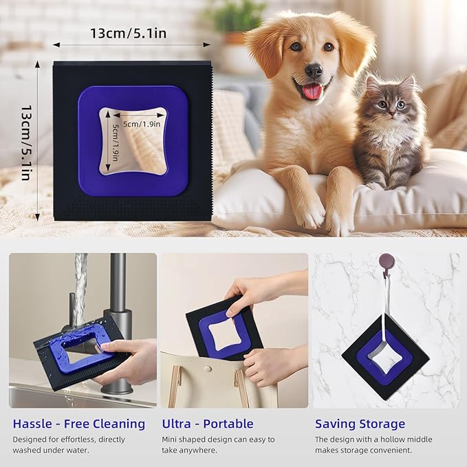 3 in 1 Mini Pet Hair Removal Tool, Dog and Cat Square Hair Remover for Car Detailing Supplies, Clothes, Couch and Carpet, Fur Cleaning Supplies for Furniture-Ergonomic and Anti-Slip, Mini Pet Supplies-Ruum Studio Home