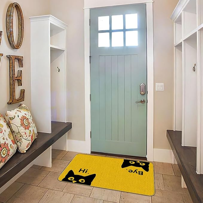 Mingnei Hi Bye Cat Welcome Doormat Door Mat for Home Kitchen Entrance,Cat Door Mat,Funny Black Lover Floor Mats for House Front Indoor Inside Outdoor Outside Entryway Rug 30x17 Welcome Mat (Color-5)-Ruum Studio Home