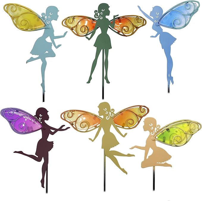 John's Studio Fairy Decorative Garden Stake - Outdoor Metal Pathway Decoration Dual Purpose Indoor Hanging Wall Decor for Garden Patio Yard Lawn Pathway Ornaments - 6PCS-Ruum Studio Home