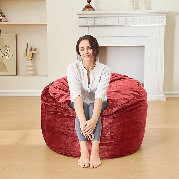 Bean Bag Chairs for Adults - Memory Foam Furniture BeanBag Chair - Kids/Teens Sofa with Soft Micro Fiber Cover - Round Fluffy Couch for Living Room Bedroom College Dorm - 3 ft, Red-Ruum Studio Home