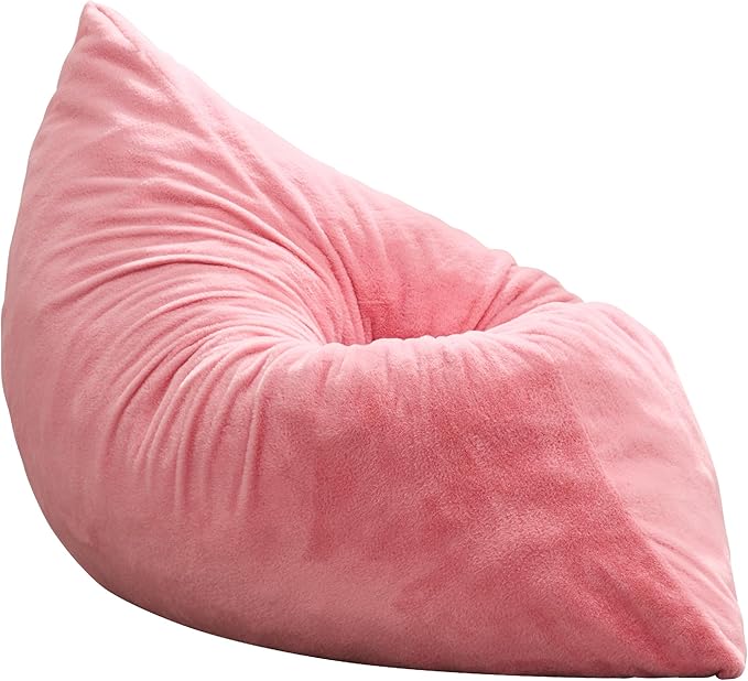 Hobestluk 3 in 1 Bean Bag Chair Giant Bean Bag Chairs for Adults with Chevron Plush Fur Cover Convertible Bean Bag Floor Cushion with Machine Washable Cover for Living Room (Plush Pink)-Ruum Studio Home