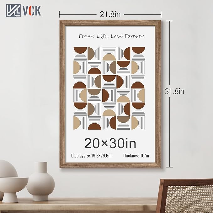 VCK 20x30 Frame 3 Pack - Brown Walnut, Natural Textured Solid Wood Poster Picture Frame, Wall Mounting Hanging-Ruum Studio Home