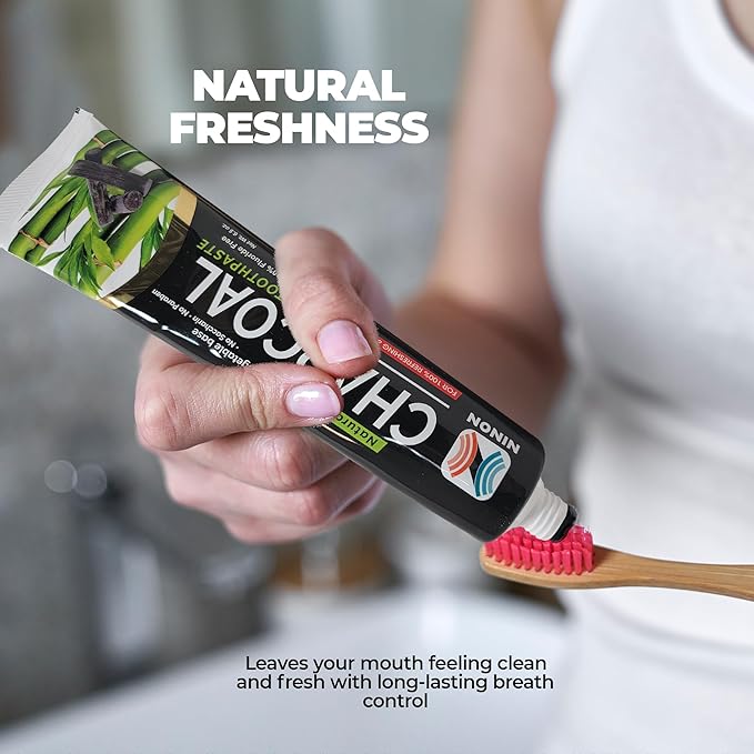 Activated Charcoal Whitening Toothpaste, Fluoride-Free, Enamel-Safe, Natural Mint Flavor, 6.5oz Tube for Stain Removal and Fresh Breath Pack of 1-Ruum Studio Home