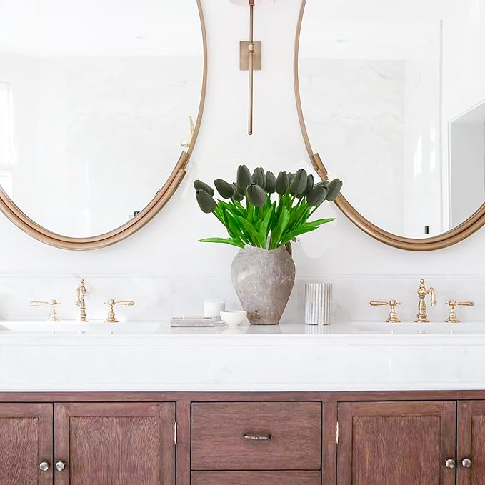 Mandy's Artificial Tulips 20 Stems Dark Grey PU Faux Flowers for Wedding Home Decor 13.5 Inch-Ruum Studio Home