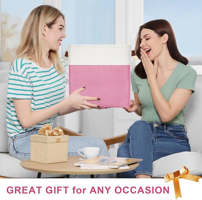 13x13 Cube Storage Bins, Collapsible Fabric Storage Box, 4 Pack Closet Baskets with Handles for Organizing, Shelf, Toys, Clothes, Home, Office, Nursery (Pink&White)-Ruum Studio Home
