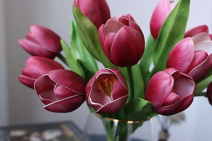 Buart Wine red Tulip Flowers Artificial Luxury Big Tulip Valentine's Day Mother's Day Easter Home Kitchen Wedding Decorations(11pcs)-Ruum Studio Home