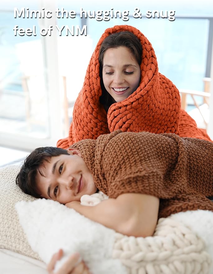 YnM Chunky Throw Blanket, Medium-Weight, Hand Knitted, Skin Friendly, Ventilated and Breathable, Machine Washable, Home Décor Piece for Couch, Sofa and Bed (Exotic Orange, 40x50 Inch)-Ruum Studio Home