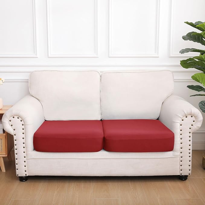 hyha Waterproof Couch Cushion Covers, Stretch Sofa Couch Seat Slipcover for Dog Washable, Non-Slip Waterproof Outdoor Cushion Covers for Patio Furniture Replacement (2 Pieces, Wine Red)-Ruum Studio Home