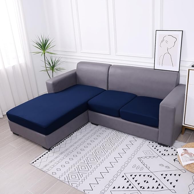 hyha Waterproof Couch Cushion Covers, Sectional Sofa Slipcovers Washable, L Shape Chaise Dog Couch Covers for Sectional Sofa, Universal Furniture Protector (1 Piece for Chaise, Navy)-Ruum Studio Home