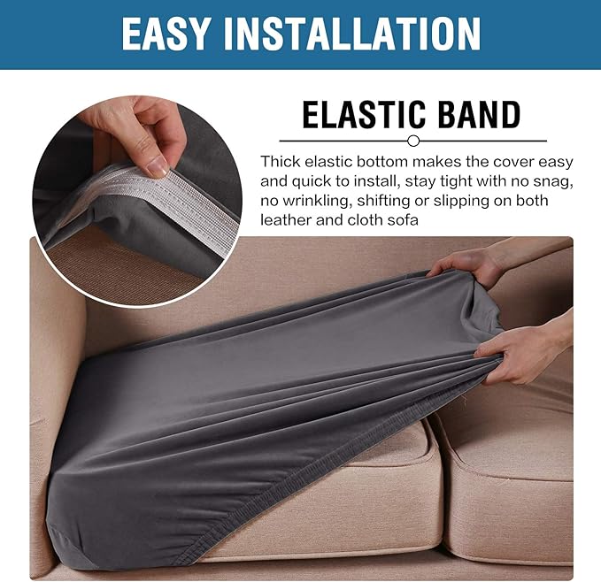 H.VERSAILTEX Velvet Stretch Couch Cushion Cover Plush Cushion Slipcover for Chair Cushion Furniture Protector Seat Cushion Sofa Cover (1 Piece Armchair Cushion Covers, Grey)-Ruum Studio Home