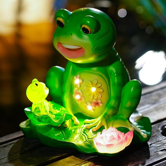 Upgraded Size Solar Garden Outdoor Statues Frog Mother and Little Frog with 6 LED Solar Figurine for Lawn,Patio, Balcony, Yard Decor Unique Gift, for Mom, Grandma,Father,Woman-Ruum Studio Home