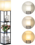 SUNMORY Floor Lamp with Shelves, Modern Square Standing Lamp with 3 Color Temperature Bulb, Corner Display Bookshelf Lamp for Living Room and Bedroom(Black)-Ruum Studio Home