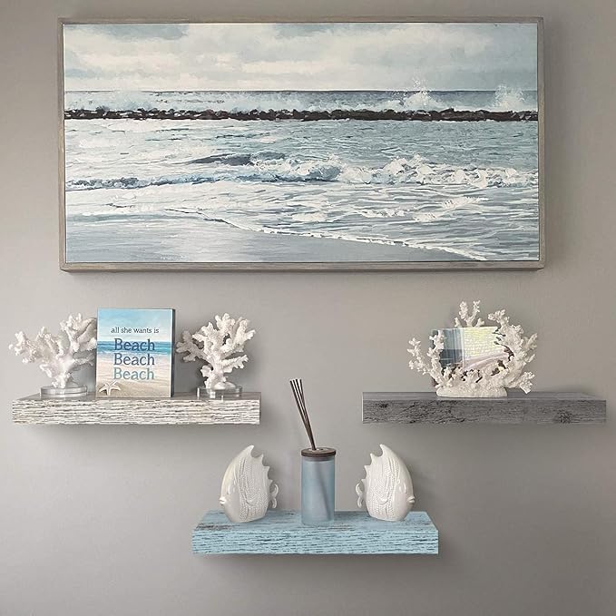 Sorbus Floating Shelves - 3 Pack 16 Inch Rustic Grey Blue Rustic Wall Shelves for Bedroom, Kitchen, Living Room, Bathroom Shelves, Home Decor, Office - Floating Shelf for Trophies, Frames-Ruum Studio Home