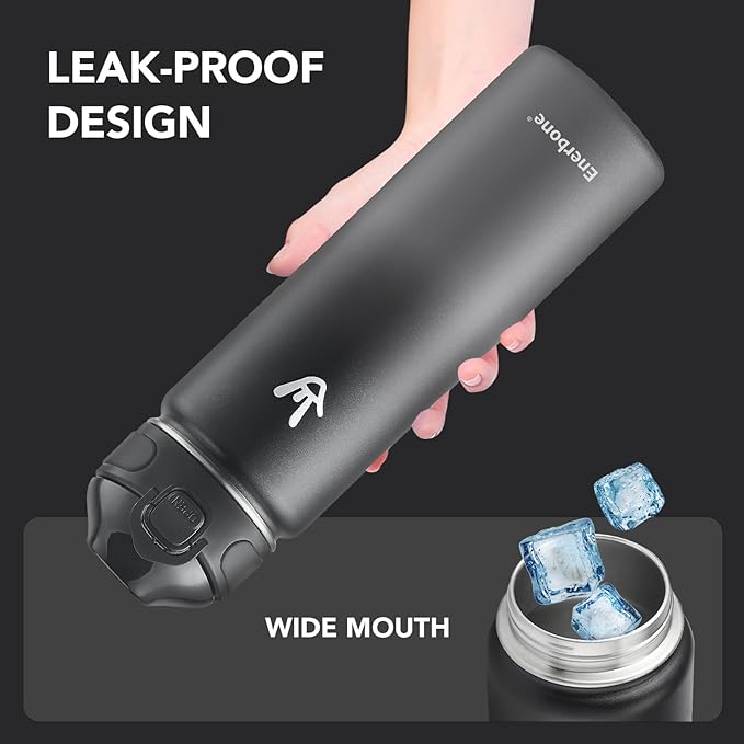 Enerbone 24 oz Insulated Water Bottle, Stainless Steel Bottle with Carrying Strap, Double-Wall Vacuum Insulation Design, Leakproof Sports Bottle with Straw, Keep Drinks Cold or Hot for Hours-Ruum Studio Home