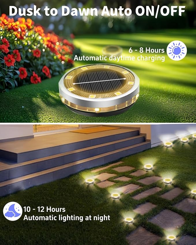 Solar Ground Lights Outdoor 18 Pack Waterproof, Upgraded Solar Garden Lights with 4 Side Light, Stainless Steel Solar Powered Disc Landscape Light for Walkway Lawn Yard Patio Deck-Warm White-Ruum Studio Home