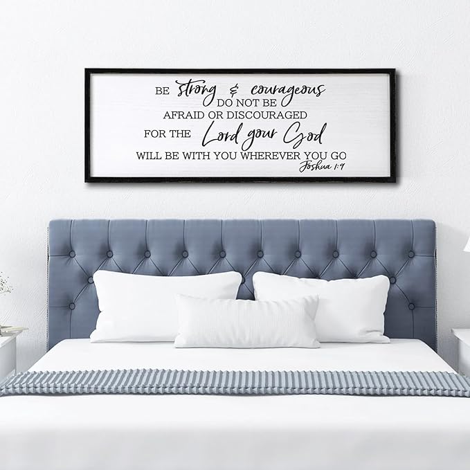 Be Strong And Courageous Sign Bible Verse Framed Wall Art, 40''×15'' Rustic Religious Christian Proverbs 3:5-6 Sign, Horizontal Holy Inspirational Catholic Scripture Decor-Ruum Studio Home