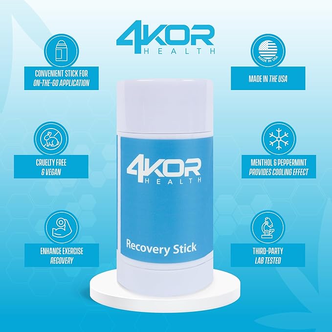 4KOR Recovery Stick - Natural Muscle Balm | Hemp Infused | for Muscles, Joints, Post-Workout | Features a Cooling & Warming Sensation | Portable & Non-Greasy Twist-Up Balms - 1 oz.-Ruum Studio Home