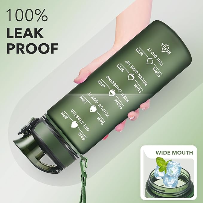 Enerbone Water Bottle, Leakproof BPA & Toxic Free, Motivational Water Bottle with Times to Drink and Straw, Fitness Sports Water Bottle with Strap for Office, Gym, Outdoor Sports-Ruum Studio Home