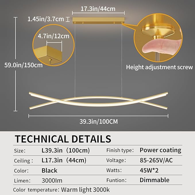 Modern Chandelier with 1%-100% Dimmable, Suitable for Dining Room, Bedroom and Living Room(Gold)-Ruum Studio Home