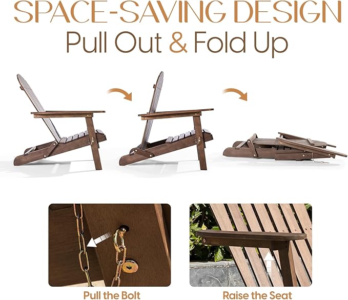 IDZO Outdoor Wooden Folding Adirondack Chair Set of 2 with Pre-Assembled BackRest, Wood Patio Chair for Garden Backyard Porch Pool Deck Firepit-Ruum Studio Home