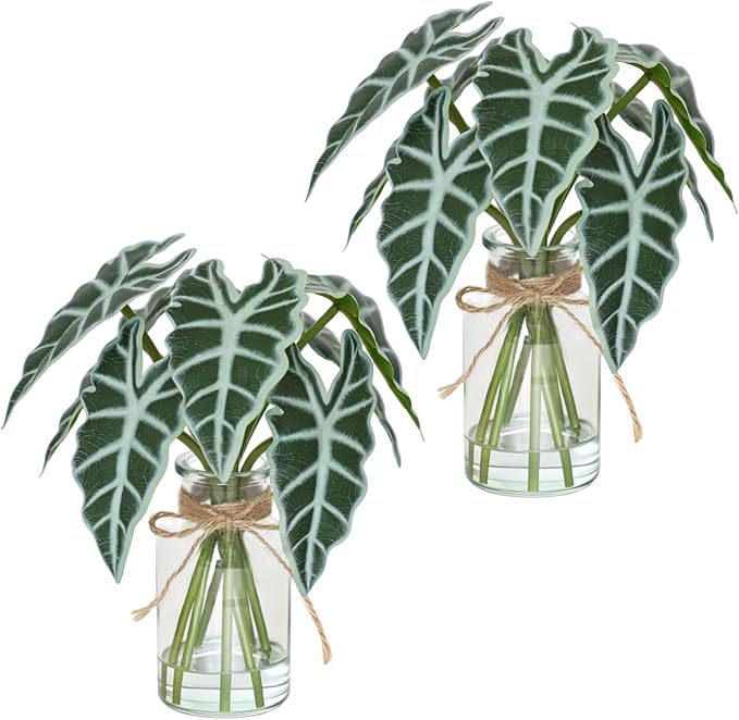 Artificial Flowers Turtle-Back, Alocasia Leaf, in Glass Vase with Faux Water,7Pcs Artificial Leaves Real Touch Latex Leaves for Centerpiece (2, Alocasia Leaf)-Ruum Studio Home