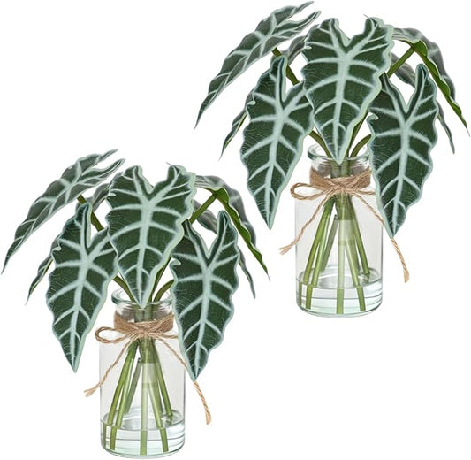 Artificial Flowers Turtle-Back, Alocasia Leaf, in Glass Vase with Faux Water,7Pcs Artificial Leaves Real Touch Latex Leaves for Centerpiece (2, Alocasia Leaf)-Ruum Studio Home