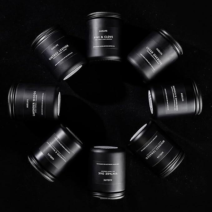 Scented Candles Set | Men Candle Set, Scented Candles for Home, Gifts for Men Aromatherapy Gift Set - 4 Pack Manly Gifts for Dad Fathers Day, Soy Candle of Leather/Smoke & Vanilla/Oak/Lavender-Ruum Studio Home