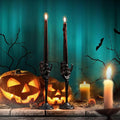 LemonRoad 2 Pcs Halloween Skull Candle Holders Halloween Table Centerpieces Fireplace Decorations Skeleton Gothic Decor Horror Skeleton Skull Candlestick Holders for Home Office Bar Party Supplies-Ruum Studio Home