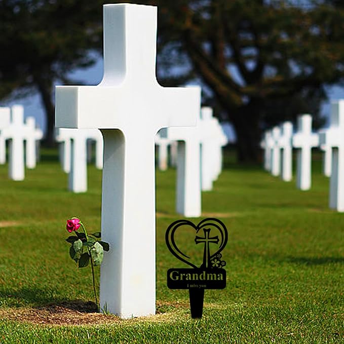Grandma Memorial Grave Stake, Cemetery Decorations for Grave Markers 12.5 x 7.2 inch Heart Metal Sympathy Stakes Graveside Plaque Decor Sign for Grandma Graves, Yard, Garden - Black-Grandma-Ruum Studio Home