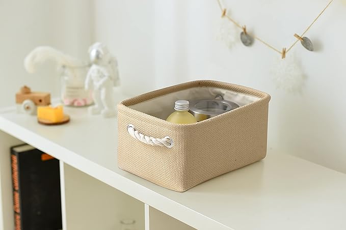 Organization and Storage Basket for Gifts Empty - 12x8x5.2 inch Small 6 Pack Collapsible Storage Box for Organizing, Fabric Storage Cubes for Cloth Books Laundry Canvas(Beige)-Ruum Studio Home