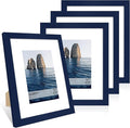 8x10 Picture Frame Set of 4, 8 x 10 Wood Photo Frames with Mat for 5x7, Natural Wooden Frame with Real Glass Cover for Wall and Tabletop Display,Blue-Ruum Studio Home