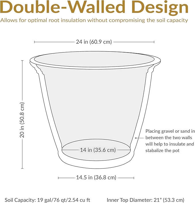 Sunnydaze 24-Inch Anjelica Large Plastic Pot for Plants - Outdoor Polyresin Round Planter with Drillable Drainage Holes - Slate-Ruum Studio Home