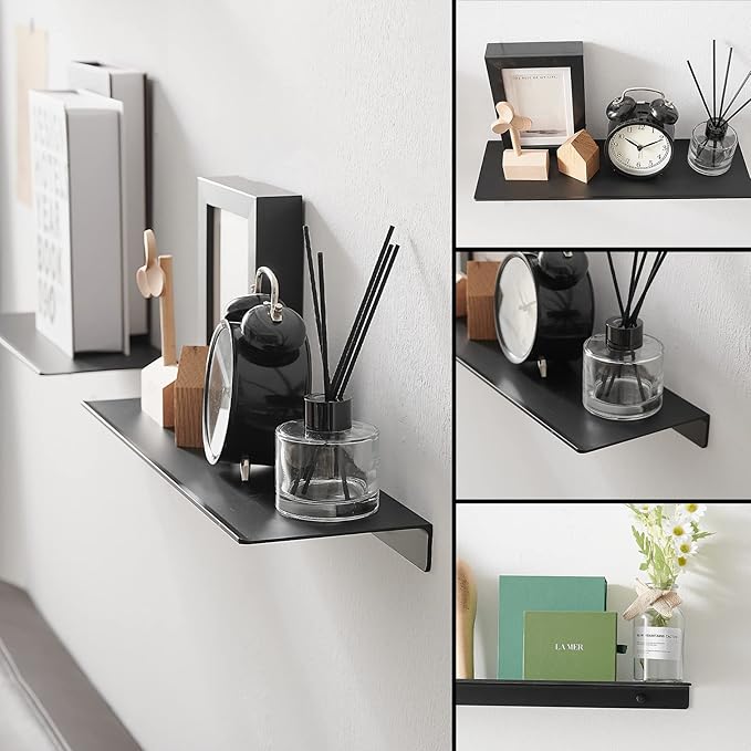 JOOM Metal Wall Shelf, Black Floating Shelf, Small Bathroom Shelf, 16" Display Shelves for Wall Storage (Black, 16 in)-Ruum Studio Home