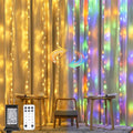 JMEXSUSS 300LED Dual Color Changing Curtain Lights with Remote, 9.8 x 9.8ft Connectable Plug in Christmas String Lights for Bedroom Backdrop Outdoor Decor, Warm White to Multicolor-Ruum Studio Home