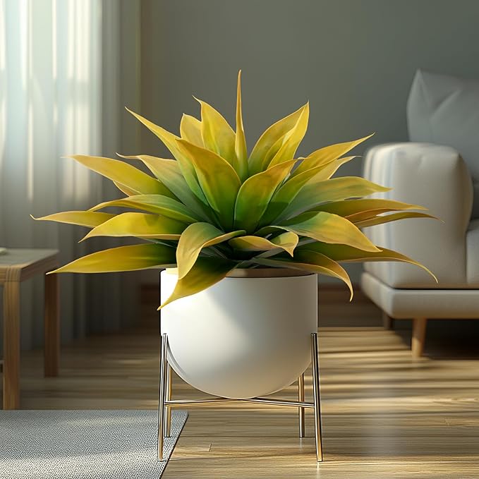 Artificial Plants Outdoor Faux Plant,Artificial Agave Faux Hostas Outdoor Uv Resistant Artificial Plants Indoor Fake Plant Artificial Agave Plant Indoor(2pcs, 28") Yellow-Ruum Studio Home