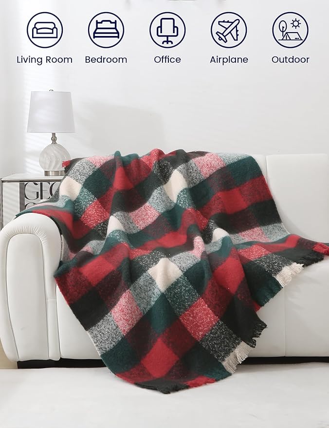 ZonLi Christmas Plaid Throw Blanket, Decorative Blankets-Ruum Studio Home