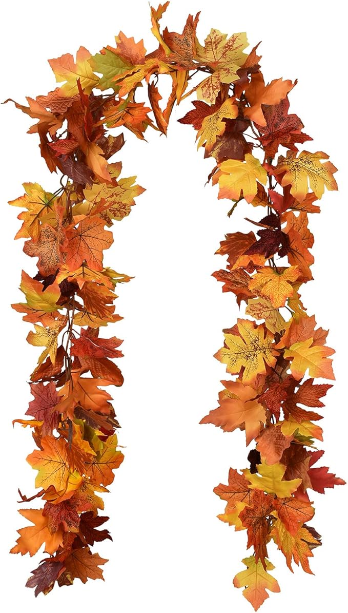 Lvydec 2 Pack Fall Maple Garland - 5.9ft/Strand Artificial Fall Foliage Garlands Assorted Color Leaves Autumn Decor for Home Wedding Halloween Thanksgiving Party-Ruum Studio Home