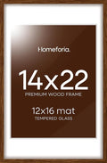 Homeforia 14x22 Picture Frame Brown, High End Dark Oak 14x22 Walnut Wooden Frames with Mat 12x16, 14 x 22 Wood Poster Frame Matted to 12 by 16, 22x14 Hanging Frames, Tempered Glass, Wall Kit, Set of 1-Ruum Studio Home