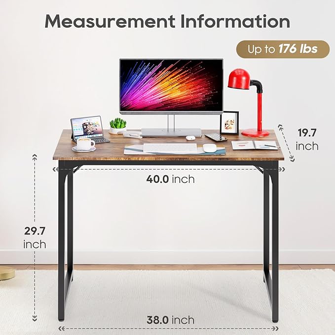 PayLessHere | 39 Inch Computer Desk | Brown | Office Desk with Metal Frame, Adjustable Feet | Water-Resistant, Scratchproof Surface | Sturdy Writing Table for Home Office or Study | Pack of 2-Ruum Studio Home