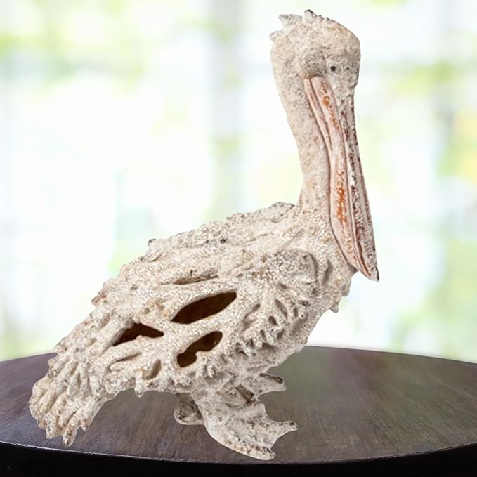 White Pelican Standing Figurine - 13.75” Coral Reef Nautical Decor Coastal Beach Home Accent Ocean Statue for Shelf, Tabletop, or Mantel Display-Ruum Studio Home