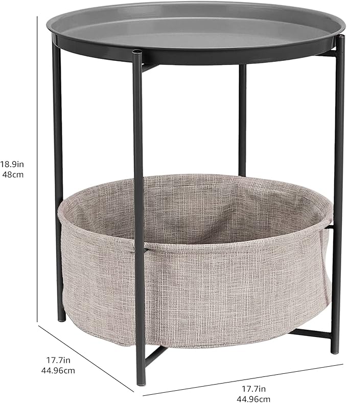 Amazon Basics Round Storage End Table, Side Table with Cloth Basket, Charcoal/Heather Gray, 17.7 x 17.7 x 18.9 in-Ruum Studio Home