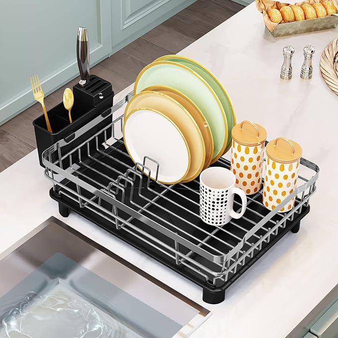 GAXmi Dish Drying Rack Over The Sink Drainer with Drainboard Utensil Holder, 1-Tier Grey-Ruum Studio Home