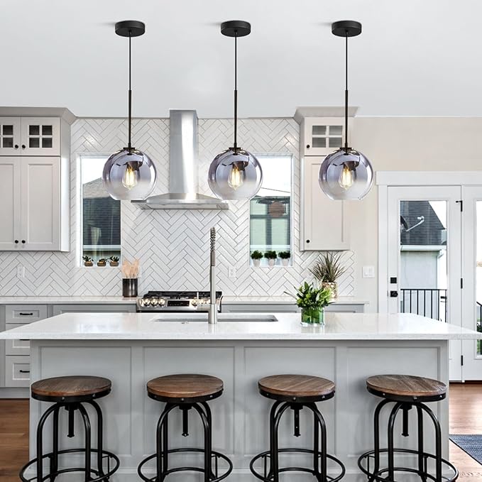 KCO Lighting Mercury Glass Pendant Light Fixtures Mid Century Modern Silver Kitchen Island Pendant Lights Ceiling Hanging Black Large Globe Pendant Light for Living Room Dining Room-Ruum Studio Home