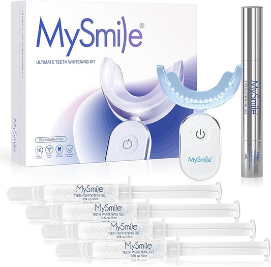 MySmile Deluxe 10 Min Teeth Whitening Kit with 28 LED Light, 35% Carbamide Peroxide Teeth Whitening Gel, Helps Remove Years of Stains from Coffee, Soda, Wines, Smoking, Food-Ruum Studio Home