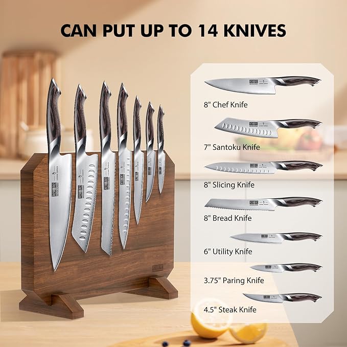 Magnetic Knife Block, Thickened Acacia Wood Kitchen Knife Holder Stand with Strong Magnets, Multifunctional Double Side Knife Storage Organizer for Kitchen Counter-Ruum Studio Home
