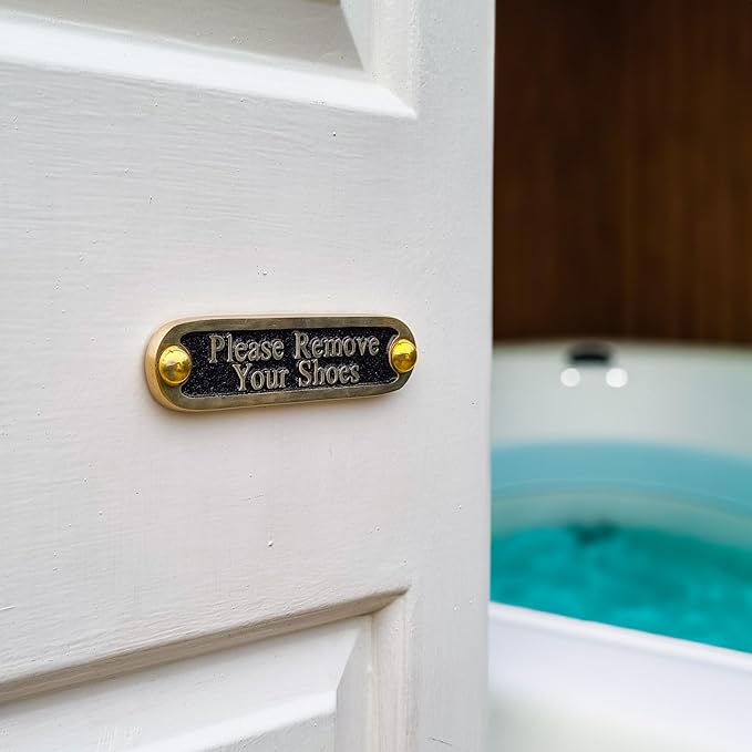 Please Remove Your Shoes Brass Door Sign. Traditional Style Home Décor Wall Plaque Handmade By The Metal Foundry UK.-Ruum Studio Home