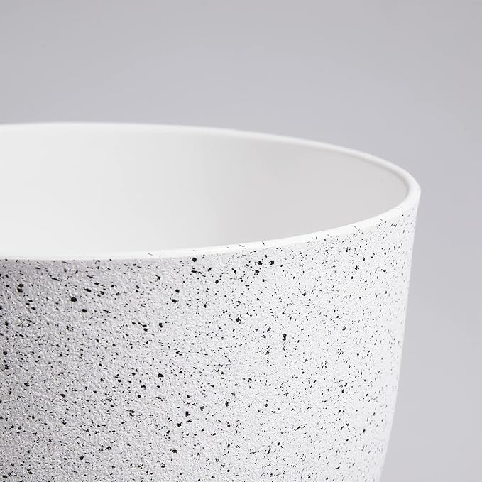 10/9/8 inch Medium Plant Pots, Set of 3 Modern Decorative Plastic Planters with Drainage Holes and Saucers for Garden House Plants, Flower Pots for Indoor Outdoor Plants, Speckled White-Ruum Studio Home