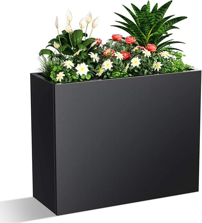 Metal Planter Box, Outdoor Heavy Duty Metal Garden Planter Spliced Flower Pot with Partitions, All-Weather Use with Drainage Holes for Patio/Porch-30 x 24" x 12"-Ruum Studio Home