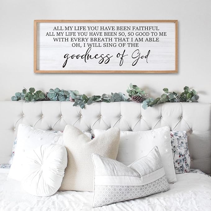 Goodness of God Framed Wall Art, 40''×15'' Positive Religious Natural Bible Verse for Christian God Jesus Christ Prayer, Vintage Rustic Long Holy Catholic Scripture Decor-Ruum Studio Home
