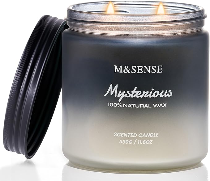 M&SENSE Pepper Lavender Scented Candles for Men, 2 Wick 11.6oz 70 Hours Slow Burning Natural Soy Candle for Christmas, Organic Black Masculine Candles Home Fragrance Holiday Candle for Him-Ruum Studio Home